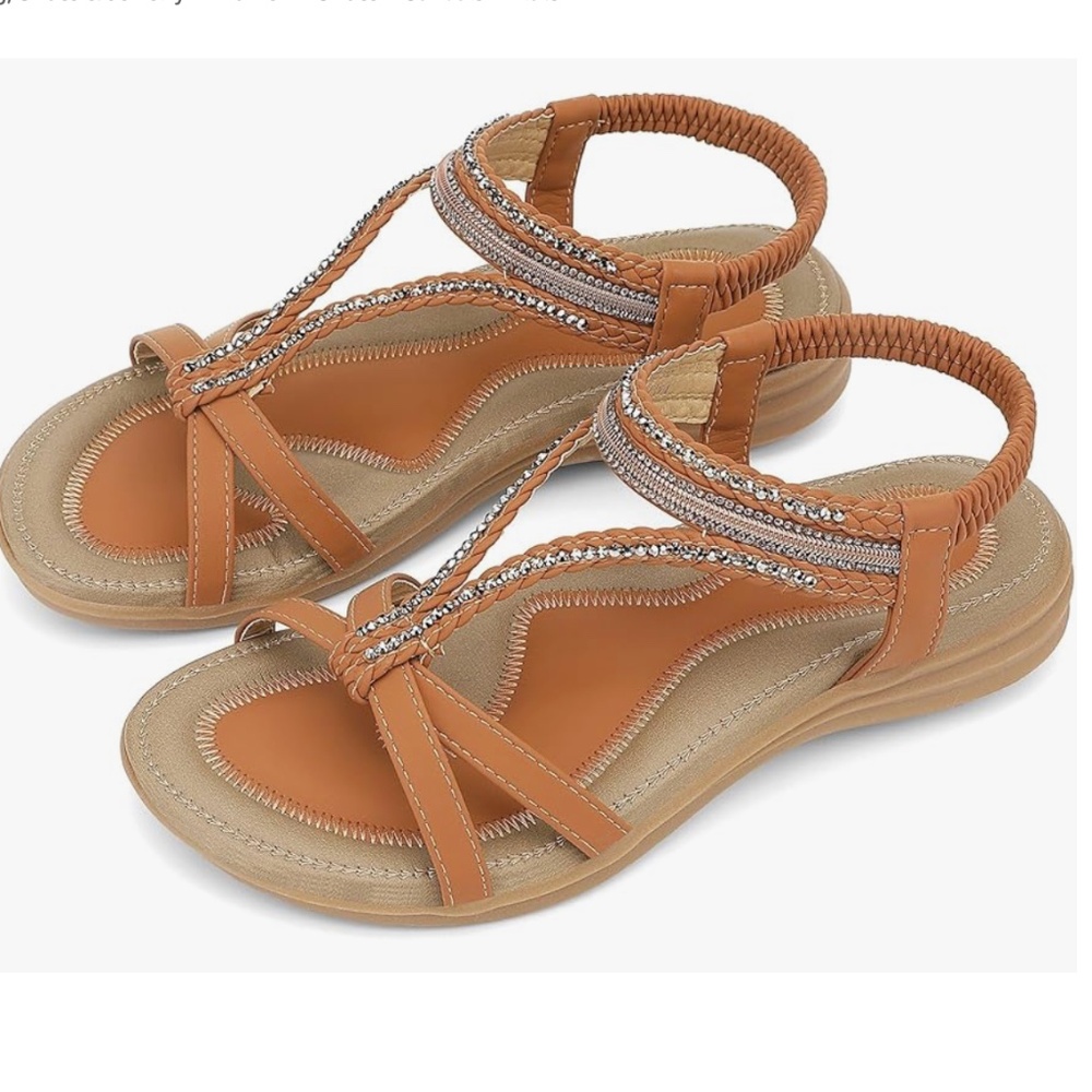 UBFEN Womens Bohemian Flat Sandals With Back Strap Comfortable Bling